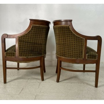 ANTICA COPPIA POLTRONA POZZETTO IMPERO POLTRONCINE BIDERMEIER MOGANO 1800 EPOCA