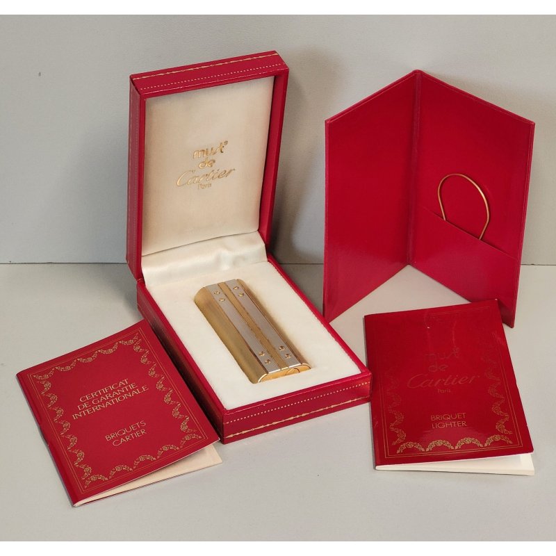 Must de Cartier ACCENDINO TASCA Santos VINTAGE LIGHTER BRIQUET argento oro BOX
