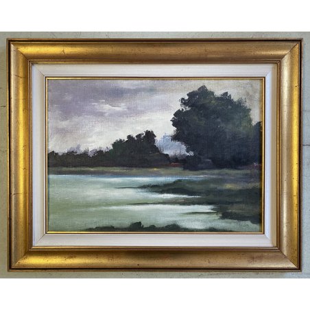 GRANDE QUADRO OLIO Bedo "Lago di Montorfano" PAESAGGIO LACUSTRE BRIANZA 1979