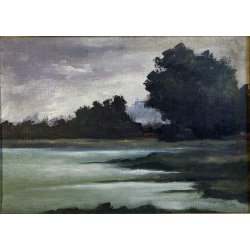 GRANDE QUADRO OLIO Bedo "Lago di Montorfano" PAESAGGIO LACUSTRE BRIANZA 1979