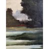 GRANDE QUADRO OLIO Bedo "Lago di Montorfano" PAESAGGIO LACUSTRE BRIANZA 1979