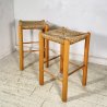 SET 2 SGABELLI DA BAR DESIGN ANNI 70 LEGNO PAGLIA COPPIA SEDIA SCANNO PERRIAND