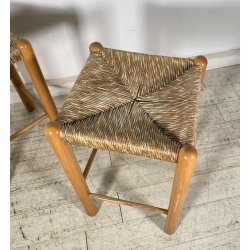 SET 2 SGABELLI DA BAR DESIGN ANNI 70 LEGNO PAGLIA COPPIA SEDIA SCANNO PERRIAND