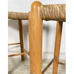 SET 2 SGABELLI DA BAR DESIGN ANNI 70 LEGNO PAGLIA COPPIA SEDIA SCANNO PERRIAND