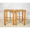 SET 2 SGABELLI DA BAR DESIGN ANNI 70 LEGNO PAGLIA COPPIA SEDIA SCANNO PERRIAND