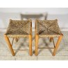 SET 2 SGABELLI DA BAR DESIGN ANNI 70 LEGNO PAGLIA COPPIA SEDIA SCANNO PERRIAND