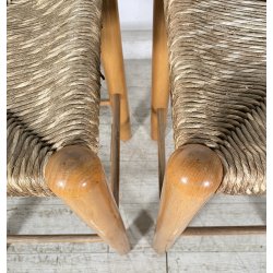 SET 2 SGABELLI DA BAR DESIGN ANNI 70 LEGNO PAGLIA COPPIA SEDIA SCANNO PERRIAND