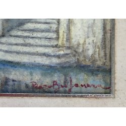 DIPINTO TEMPERA MINIATURA Piero Busonera VEDUTA LAGO COMO Punta Balbianello '56