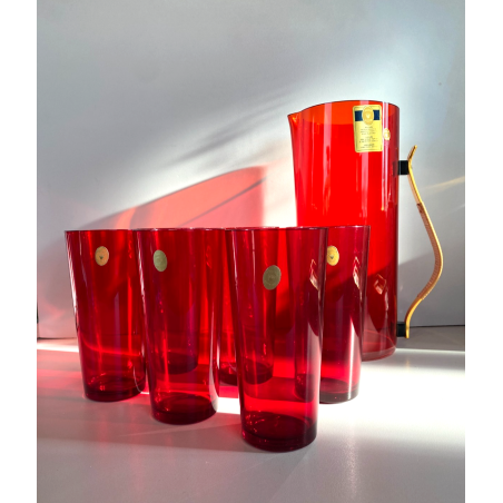 SET BROCCA 6 BICCHIERI SOFT DRINK ACRILICO ROSSO TRASPARENTE Guzzini MID CENTURY