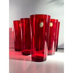 SET BROCCA 6 BICCHIERI SOFT DRINK ACRILICO ROSSO TRASPARENTE Guzzini MID CENTURY