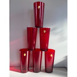 SET BROCCA 6 BICCHIERI SOFT DRINK ACRILICO ROSSO TRASPARENTE Guzzini MID CENTURY