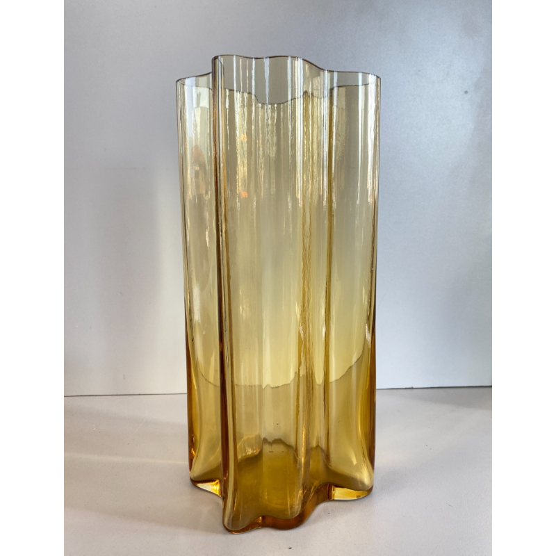 VASO MODERNISTA VETRO AMBRATO DESIGN Alvar Aalto LITTALA FINLANDIA '900 - 28cm/h