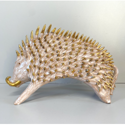 FIGURA ANIMALE CERAMICA MAIOLICA SARDA Salvatore Cossu CINGHIALE ZANNE ORO