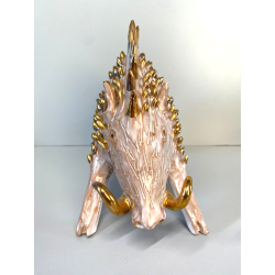 FIGURA ANIMALE CERAMICA MAIOLICA SARDA Salvatore Cossu CINGHIALE ZANNE ORO