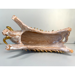 FIGURA ANIMALE CERAMICA MAIOLICA SARDA Salvatore Cossu CINGHIALE ZANNE ORO