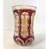 ANTICO VASO VETRO TRASPARENTE  MOLATO ROSSO RUBINO ORO GOBLET BIEDERMEIER 13cm/h