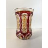 ANTICO VASO VETRO TRASPARENTE  MOLATO ROSSO RUBINO ORO GOBLET BIEDERMEIER 13cm/h