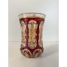 ANTICO VASO VETRO TRASPARENTE  MOLATO ROSSO RUBINO ORO GOBLET BIEDERMEIER 13cm/h
