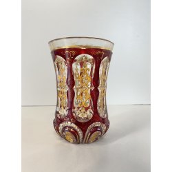 ANTICO VASO VETRO TRASPARENTE  MOLATO ROSSO RUBINO ORO GOBLET BIEDERMEIER 13cm/h