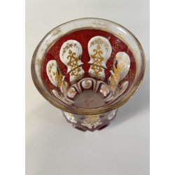 ANTICO VASO VETRO TRASPARENTE  MOLATO ROSSO RUBINO ORO GOBLET BIEDERMEIER 13cm/h