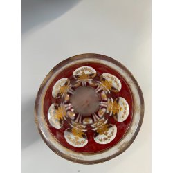 ANTICO VASO VETRO TRASPARENTE  MOLATO ROSSO RUBINO ORO GOBLET BIEDERMEIER 13cm/h