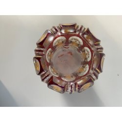 ANTICO VASO VETRO TRASPARENTE  MOLATO ROSSO RUBINO ORO GOBLET BIEDERMEIER 13cm/h