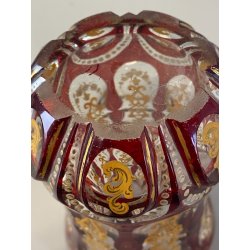 ANTICO VASO VETRO TRASPARENTE  MOLATO ROSSO RUBINO ORO GOBLET BIEDERMEIER 13cm/h