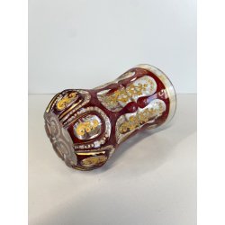 ANTICO VASO VETRO TRASPARENTE  MOLATO ROSSO RUBINO ORO GOBLET BIEDERMEIER 13cm/h