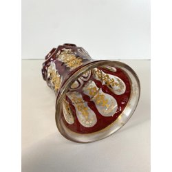 ANTICO VASO VETRO TRASPARENTE  MOLATO ROSSO RUBINO ORO GOBLET BIEDERMEIER 13cm/h