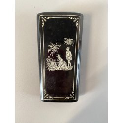 ANTICA SCATOLA SET CUSTODIA CUCITO BOITE à COUTURE BACHELITE DECORO INTARSIATO