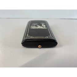 ANTICA SCATOLA SET CUSTODIA CUCITO BOITE à COUTURE BACHELITE DECORO INTARSIATO