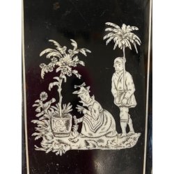 ANTICA SCATOLA SET CUSTODIA CUCITO BOITE à COUTURE BACHELITE DECORO INTARSIATO