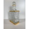 ANTICA BOTTIGLIA DECANTER CRISTALLO MOLATO DECORO METALLO ORNATO STILE CARLO X