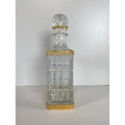 ANTICA BOTTIGLIA DECANTER CRISTALLO MOLATO DECORO METALLO ORNATO STILE CARLO X