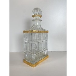 ANTICA BOTTIGLIA DECANTER CRISTALLO MOLATO DECORO METALLO ORNATO STILE CARLO X
