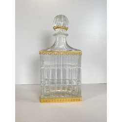 ANTICA BOTTIGLIA DECANTER CRISTALLO MOLATO DECORO METALLO ORNATO STILE CARLO X
