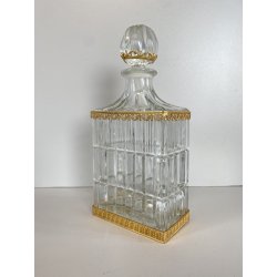 ANTICA BOTTIGLIA DECANTER CRISTALLO MOLATO DECORO METALLO ORNATO STILE CARLO X
