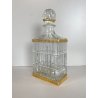 ANTICA BOTTIGLIA DECANTER CRISTALLO MOLATO DECORO METALLO ORNATO STILE CARLO X
