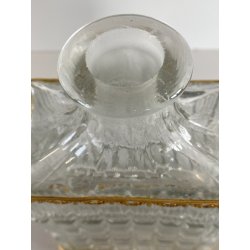 ANTICA BOTTIGLIA DECANTER CRISTALLO MOLATO DECORO METALLO ORNATO STILE CARLO X