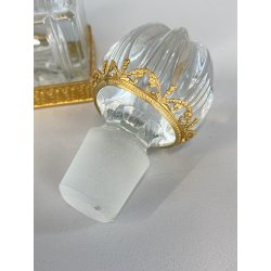 ANTICA BOTTIGLIA DECANTER CRISTALLO MOLATO DECORO METALLO ORNATO STILE CARLO X