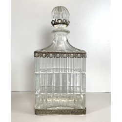 ANTICA BOTTIGLIA DECANTER CRISTALLO MOLATO STILE CARLO X DECORO METALLO ORNATO