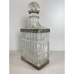 ANTICA BOTTIGLIA DECANTER CRISTALLO MOLATO STILE CARLO X DECORO METALLO ORNATO