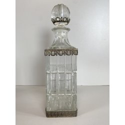 ANTICA BOTTIGLIA DECANTER CRISTALLO MOLATO STILE CARLO X DECORO METALLO ORNATO