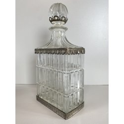 ANTICA BOTTIGLIA DECANTER CRISTALLO MOLATO STILE CARLO X DECORO METALLO ORNATO