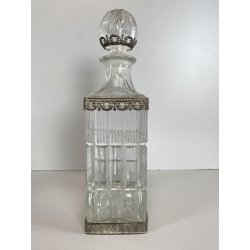 ANTICA BOTTIGLIA DECANTER CRISTALLO MOLATO STILE CARLO X DECORO METALLO ORNATO