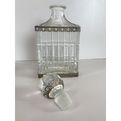 ANTICA BOTTIGLIA DECANTER CRISTALLO MOLATO STILE CARLO X DECORO METALLO ORNATO