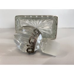 ANTICA BOTTIGLIA DECANTER CRISTALLO MOLATO STILE CARLO X DECORO METALLO ORNATO