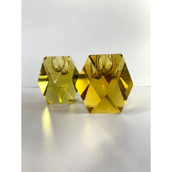 PORTA CANDELE VETRO SOMMERSO MURANO Flavio Poli SEGUSO TAGLIO DIAMANTE GIALLO 60