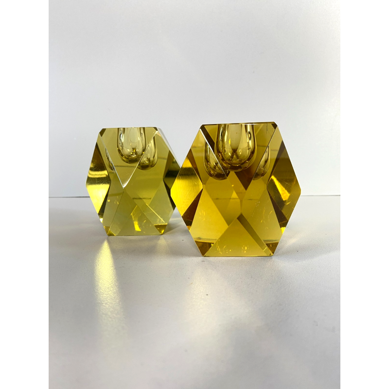 PORTA CANDELE VETRO SOMMERSO MURANO Flavio Poli SEGUSO TAGLIO DIAMANTE GIALLO 60