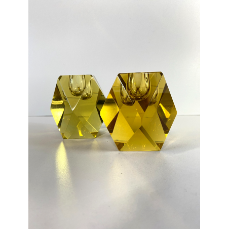 PORTA CANDELE VETRO SOMMERSO MURANO Flavio Poli SEGUSO TAGLIO DIAMANTE GIALLO 60